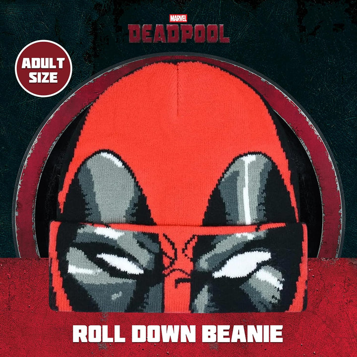 Concept One Unisex Marvel Deadpool Roll Down Cuff Beanie-Mütze, rot/schwarz, Einheitsgrösse