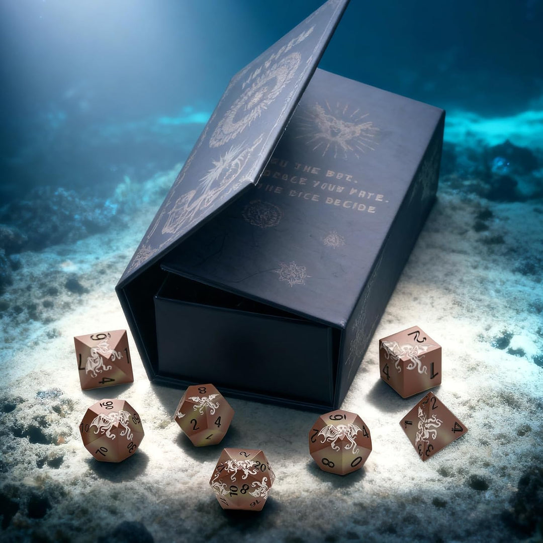 Krake Metall Würfel Set 7-teilig – Premium Polyedrische Rollenspiel Würfel mit Magnetischer Geschenk