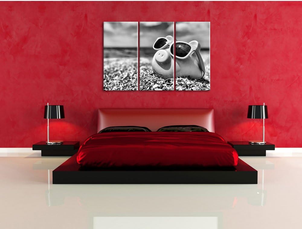 Pixxprint Schweinchen am Strand als Leinwandbild/Grösse: 3 Teilig (120x80) cm/Wandbild/Kunstdruck/fe