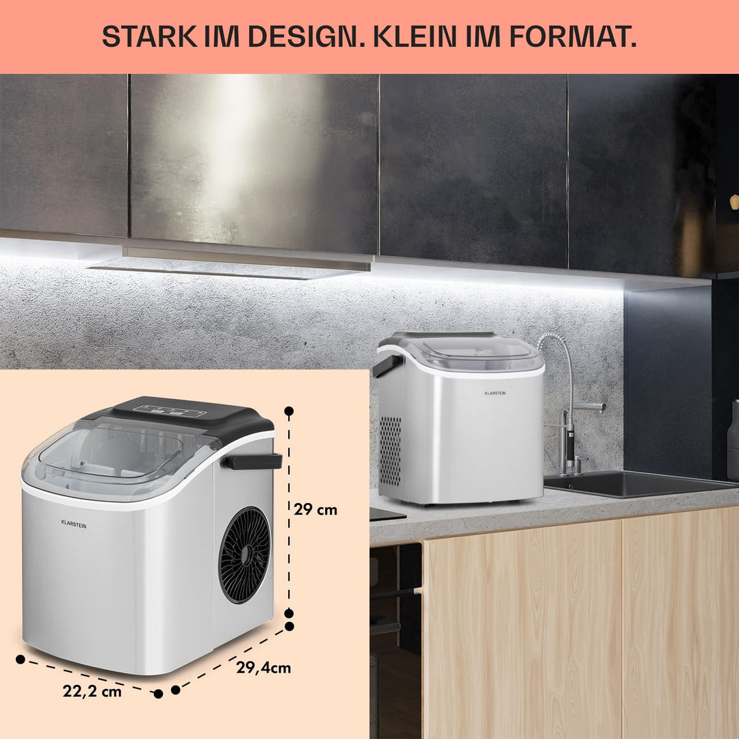 Klarstein Eiswürfelmaschine für Zuhause Camping Gastro, Schnelle Mini-Eiswürfelmaschine Klein, Profi