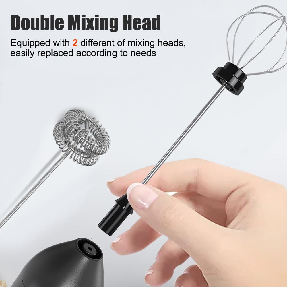 Elektrischer Milchaufschäumer, USB Wiederaufladbar Handmixer mit Doppel-Schneebesen und Ständer für