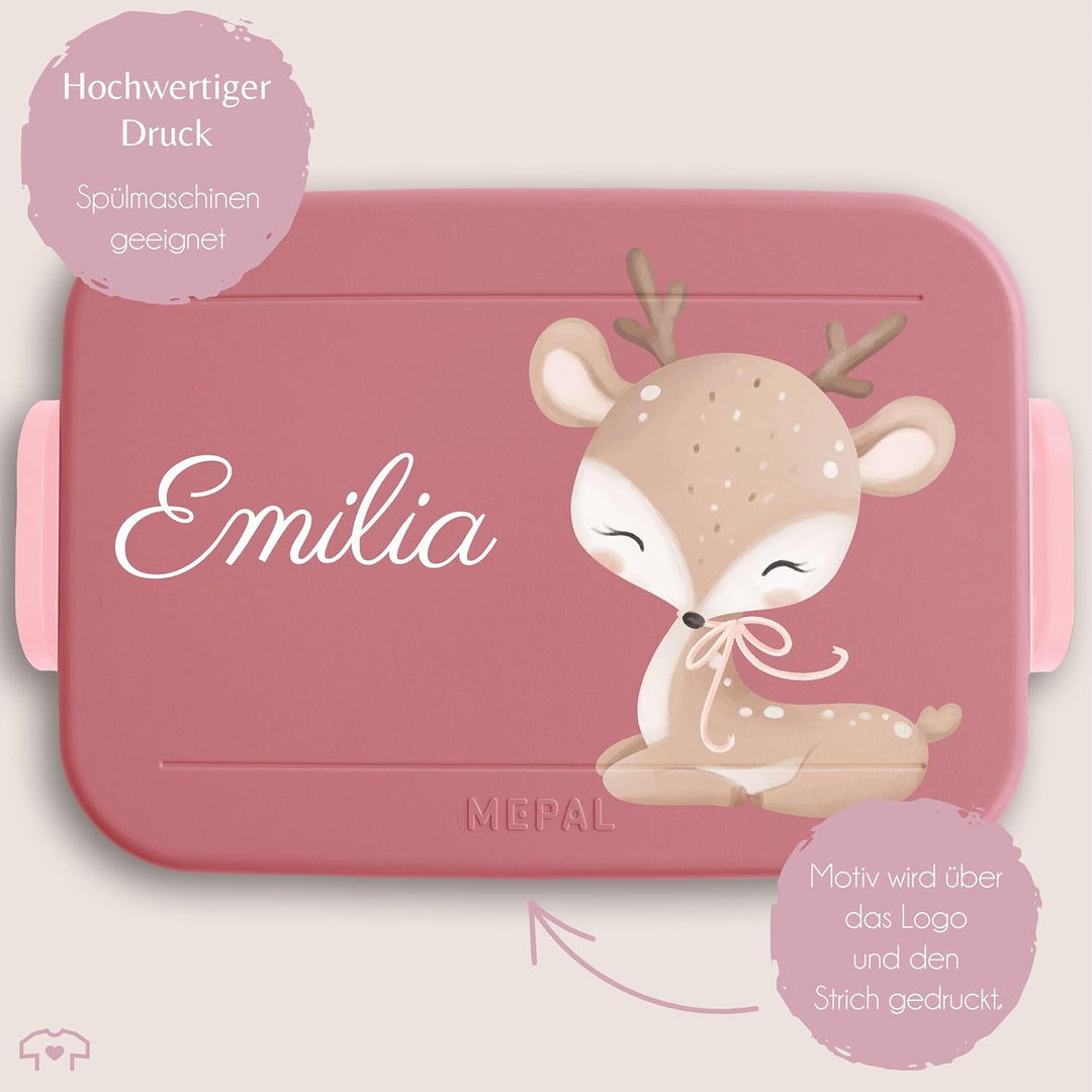 Kinder Bento Box Midi Lunchbox für Mepal Bentobox - Süsses Reh mit Name personalisiert I Rehlein Wal