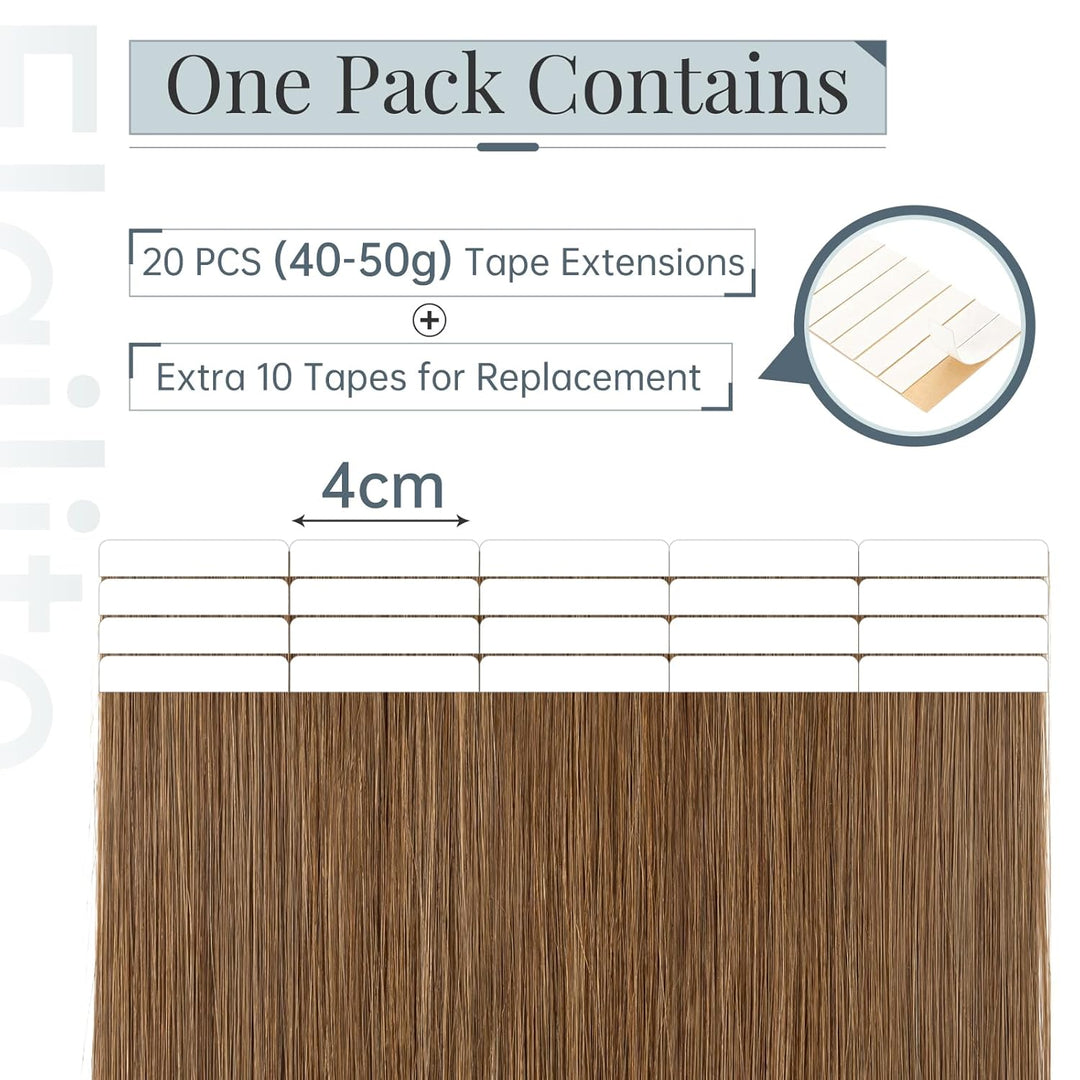Elailite Echthaar Extensions Tape in 20 Stück Kleberband #4A Schokoladenbraun, 40cm Haarverlängerung