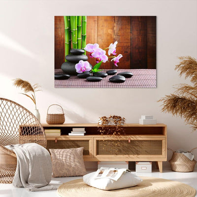 Bilder auf Leinwand 100x70cm Leinwandbild Bambus Dekoration Blume Orchidee Gross Wanddeko Bild Schla