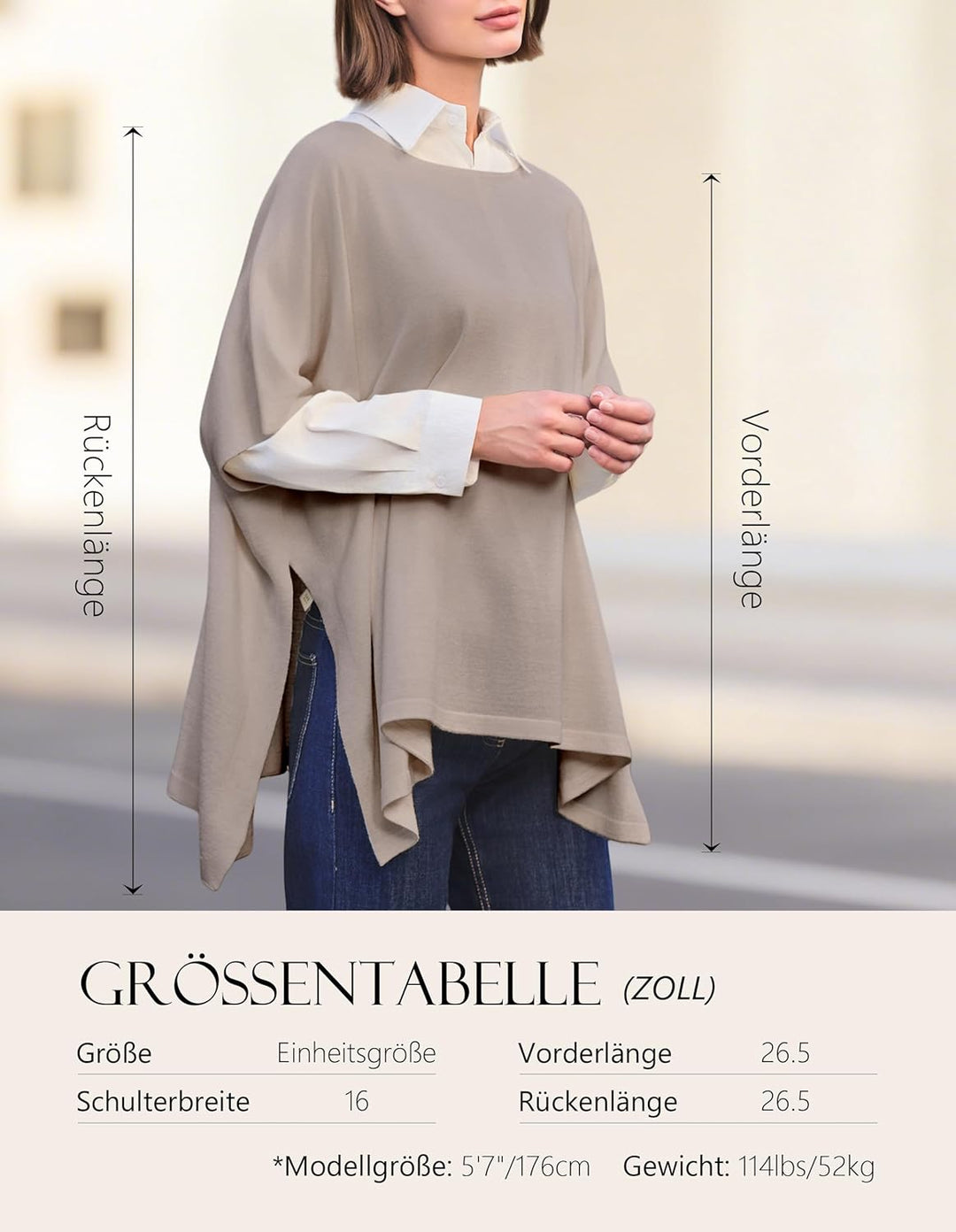 PULI Damen Pullover Poncho Elegant Viskose Strick Locker sitzend Poncho Schal Einheitsgrösse Haferfl