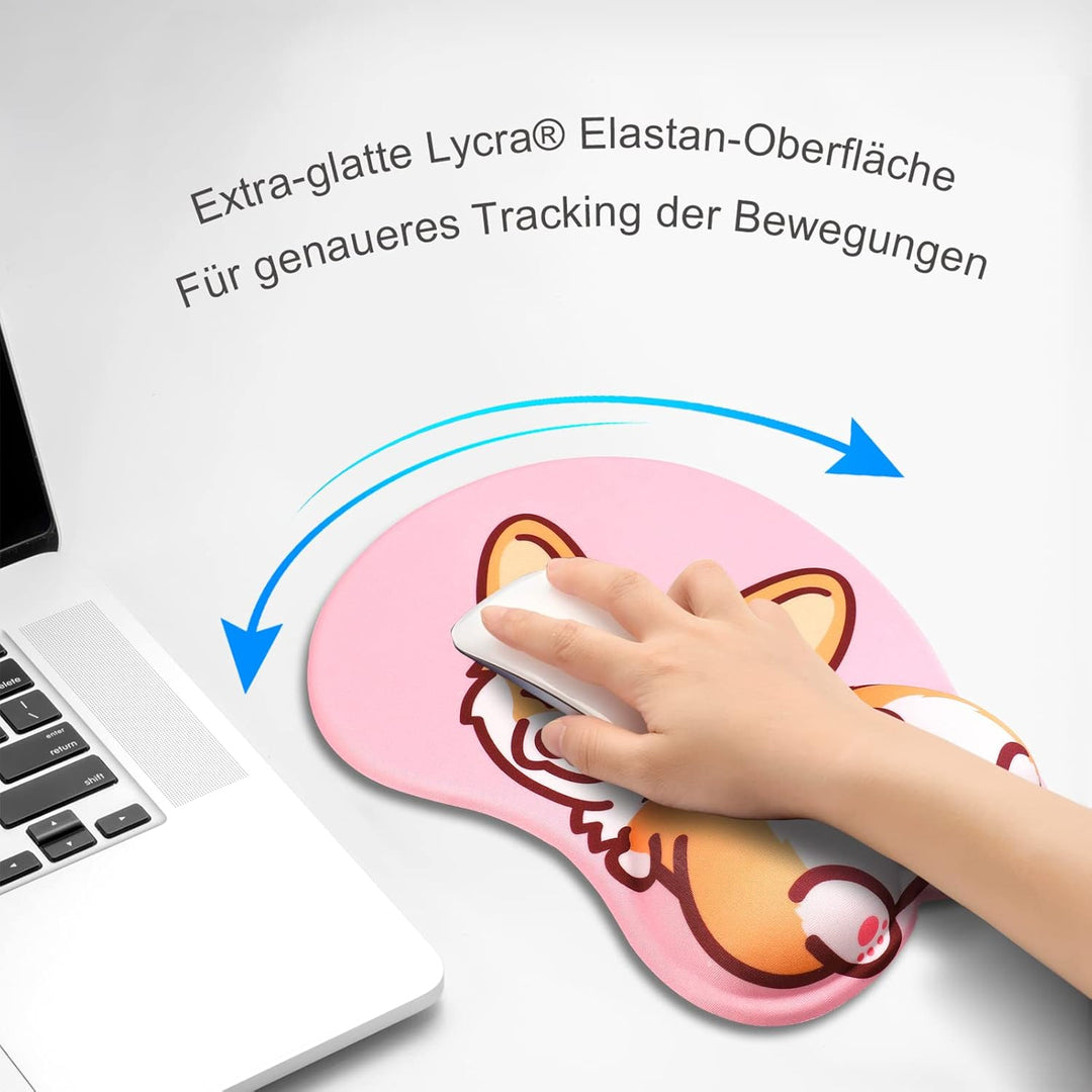 AOKSUNOVA 3D Mauspad mit Gelkissen Ergonomisches Mousepad mit Handauflage niedliche Corgi Motiv Hand