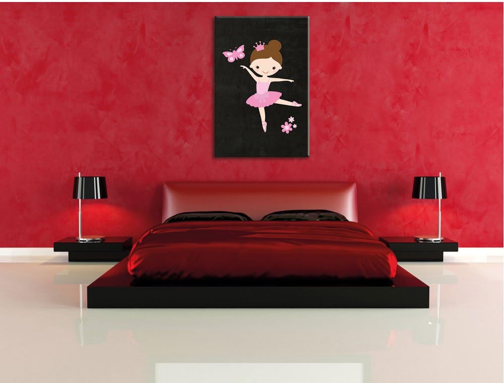 Pixxprint Ballerina mit Schmetterling und Blumen schwarz, Format: 70x100 auf hochkantiges Leinwandbi