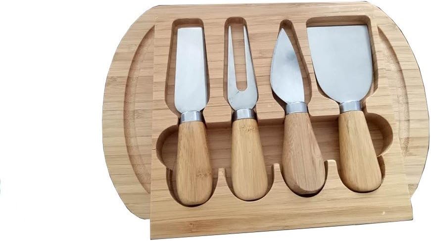 Käsebrett Käseplatte Servierbrett Cheese Board aus umweltfreundlichem Bambus mit Hobel Gabel Messer