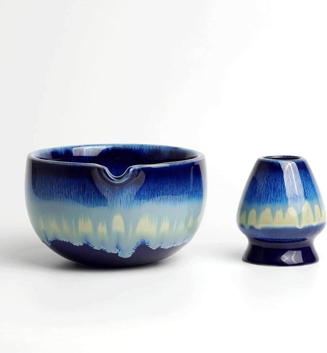 HEI MING Traditionell Matcha Set 6-teilig – Premium Matcha Tee Set mit Bambus-Chasen (Besen), Blau K