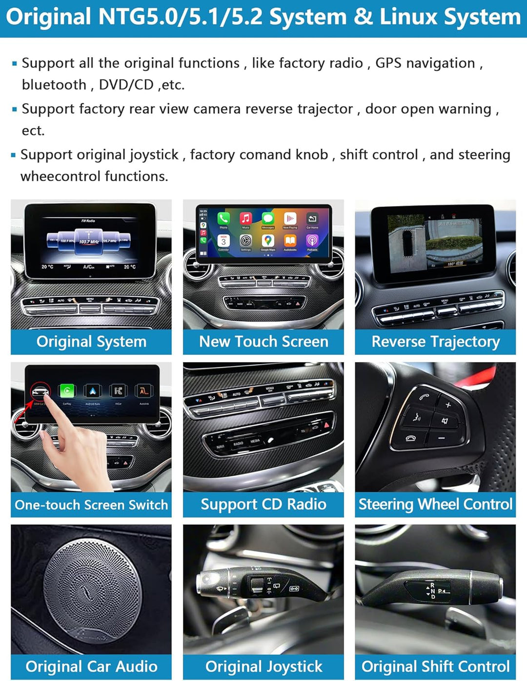 Autoradio 10,25 Zoll Touchscreen für 2015-2018 Mercedes Benz V Klasse W447 mit NTG 5.0/5.1/5.2, unte