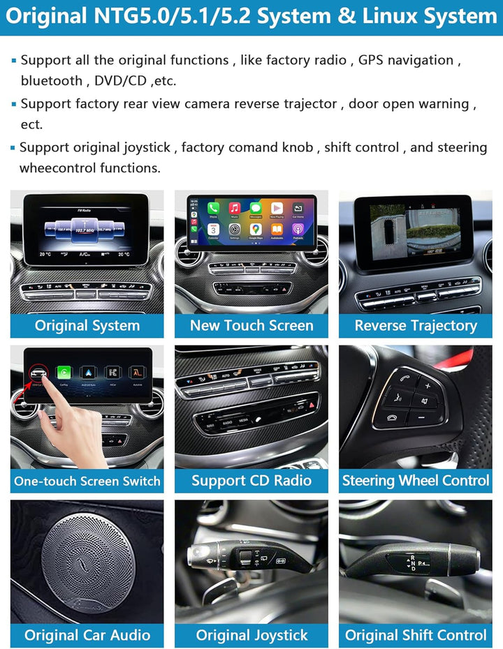 Autoradio 10,25 Zoll Touchscreen für 2015-2018 Mercedes Benz V Klasse W447 mit NTG 5.0/5.1/5.2, unte