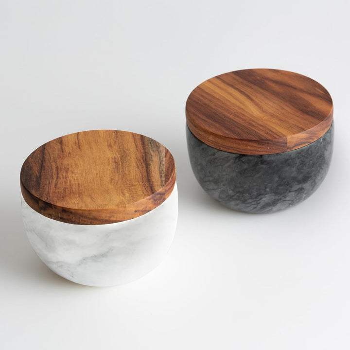 Jalz Jalz Salzdose aus Marmor mit Holzdeckel und Löffel, Weiss, Weiss