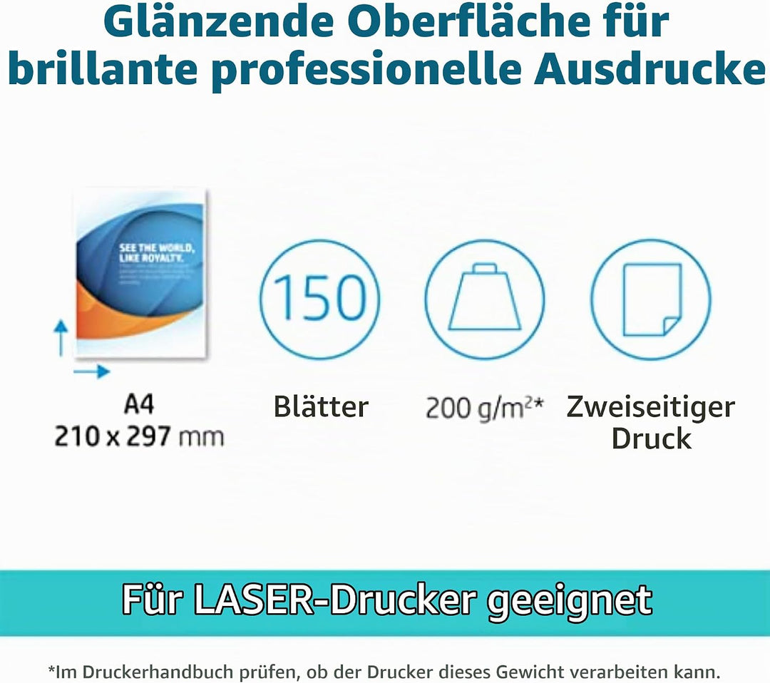HP Professional Business Laser-Papier (A4, 150 Blatt, glänzend, 200 g/m²) glänzend A4 200g/m, glänze