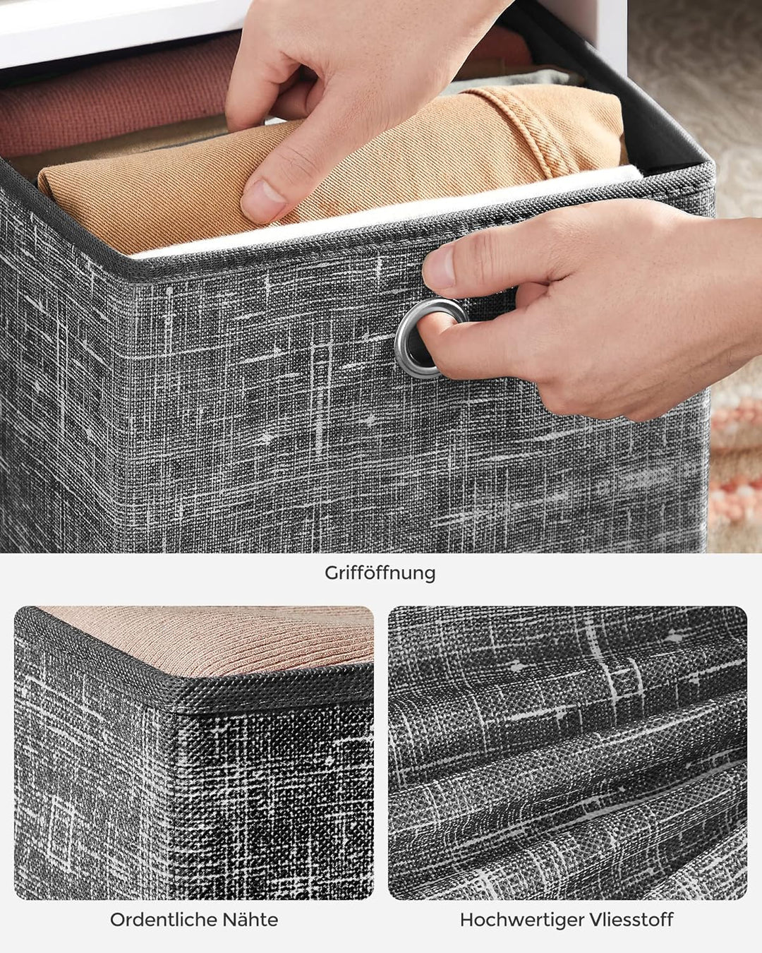 SONGMICS Aufbewahrungsbox, 6er Set, Ordnungsboxen aus Vliesstoff mit Griff, Boxen Aufbewahrung, 26 x