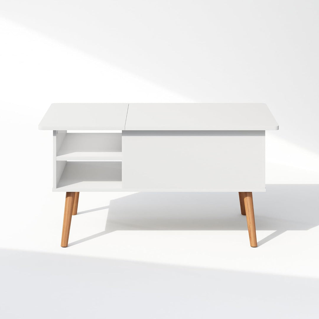 Furinno Jensen Couchtisch mit anhebbarer Tischplatte aus Holz mit verstecktem Fach und seitlich offe