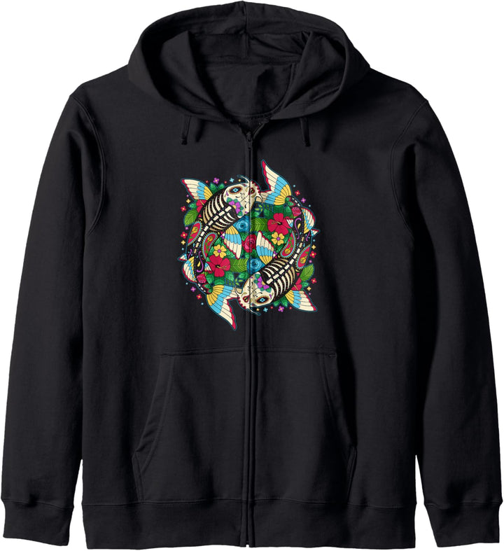 Koi-Karpfen-Zuckerschädel Calavera Mexiko Tag der Toten Kapuzenjacke