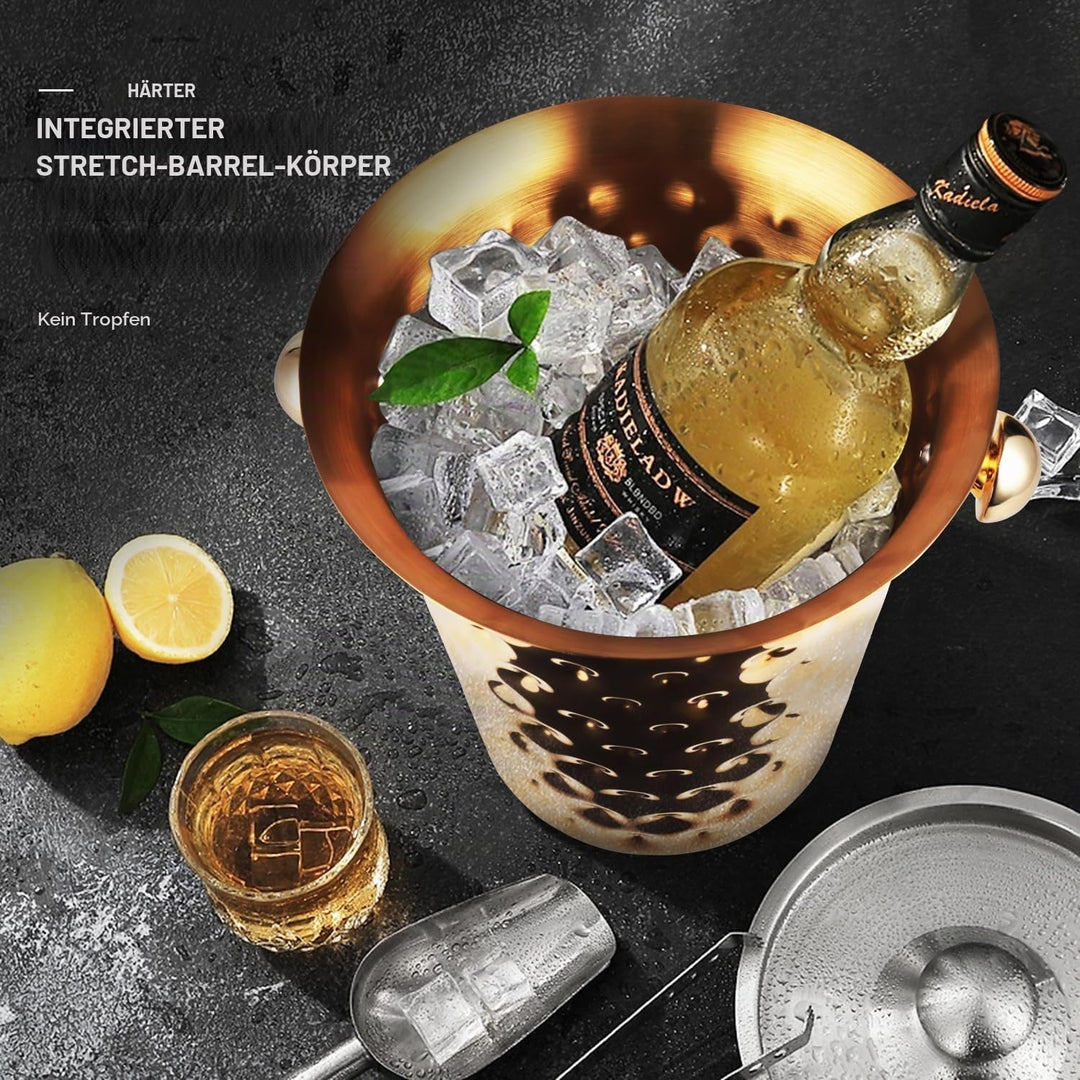 Sektkühler, Eiskübel Edelstahl 5l,Champagner Kühler mit Griff für Bar, Party, Grill (Gold), Gold
