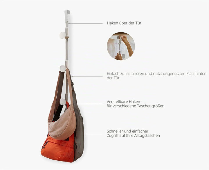 Joseph Joseph Orderly Tür Handtaschen Organizer, Verstellbare Taschen-Aufbewahrung mit 3 Haken, Plat