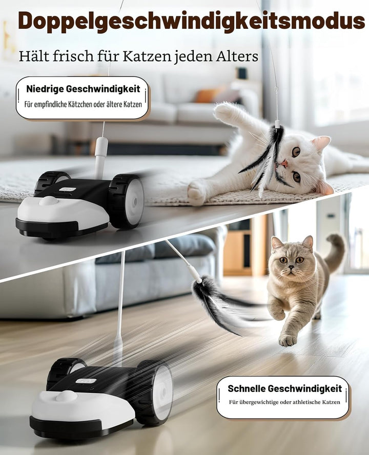 Casfuy 3-in-1 interaktives Katzenspielzeug - 2-Geschwindigkeit katzenspielzeug elektrisch selbstbesc