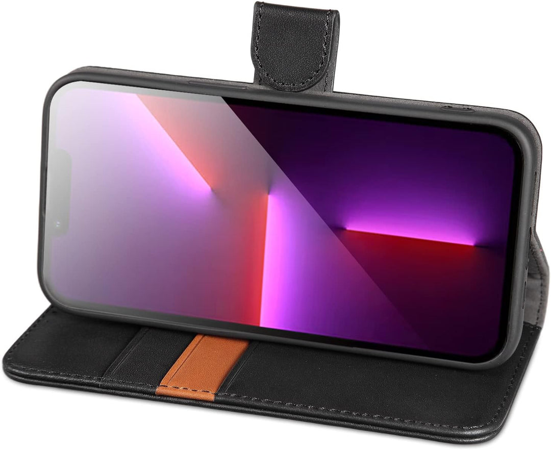 LENSUN Echtleder Hülle für iPhone 13 Pro, Handyhülle [Echtes Leder][Magnetverschluss][RFID Schutz] H