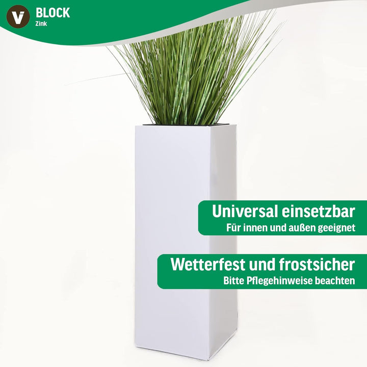 Einzel Zink Blumenkübel "Block" 100 cm, Weiss, inkl. Bewässerungsystem Weiss 100x40x40, Weiss 100x40