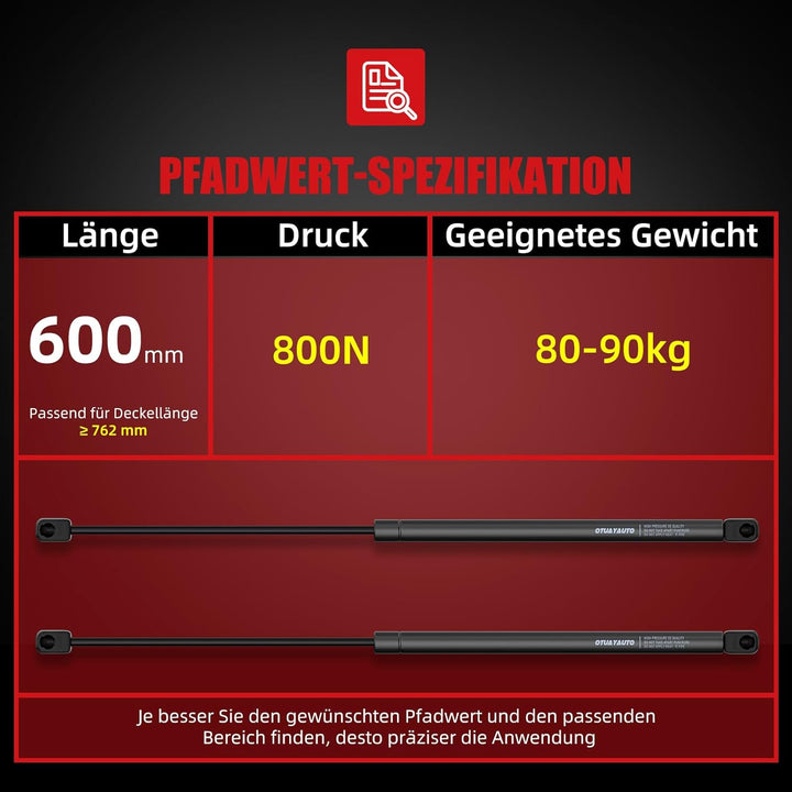 OTUAYAUTO 2 Stück Gasdruckfeder 600mm 350mm 800N, Universal Gasdruckdämpfer mit Kompressionsfeder Be
