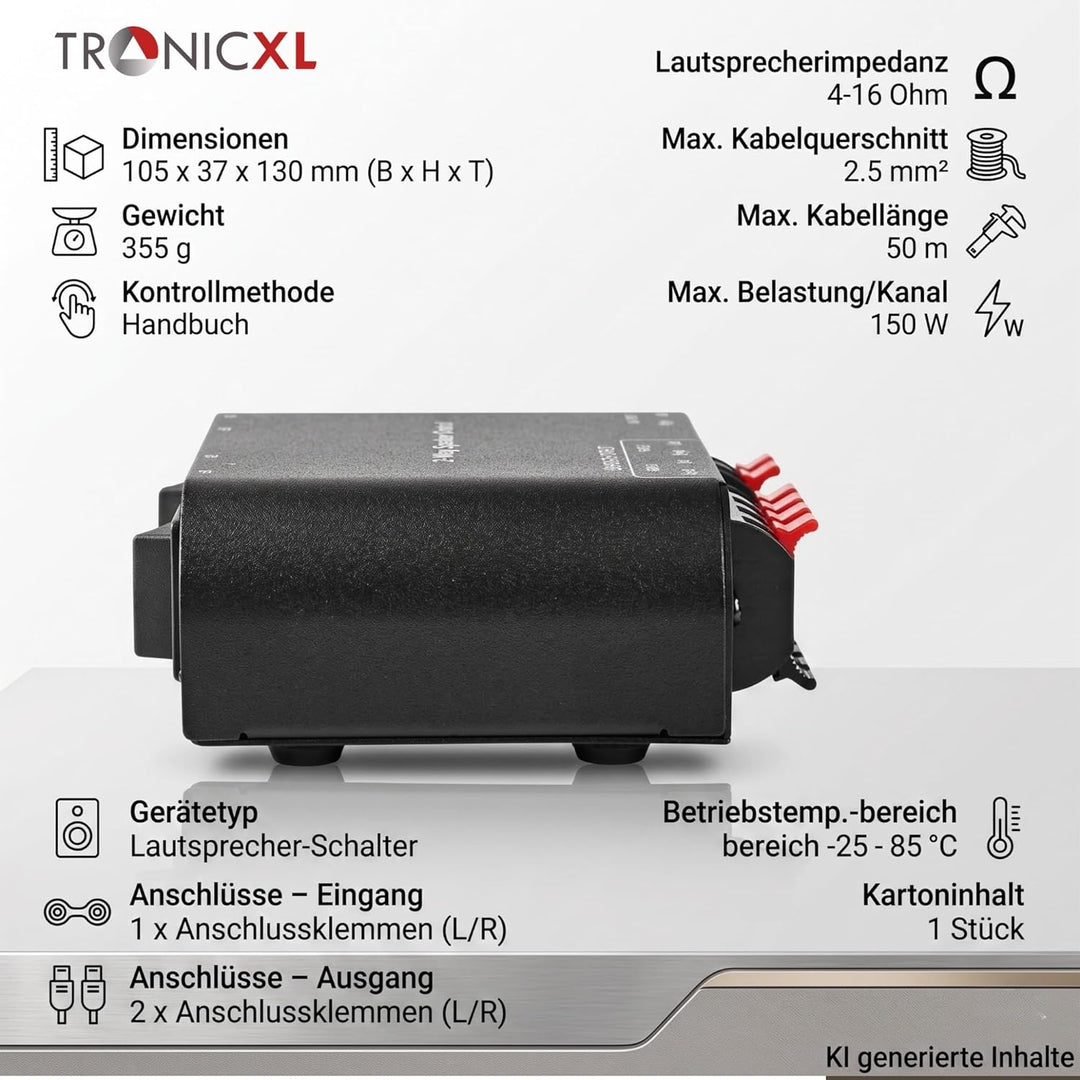 TronicXL Lautsprecher Umschaltbox Umschalter für 2 Lautsprecherpaare Stereo 2fach Analog Audio Schal