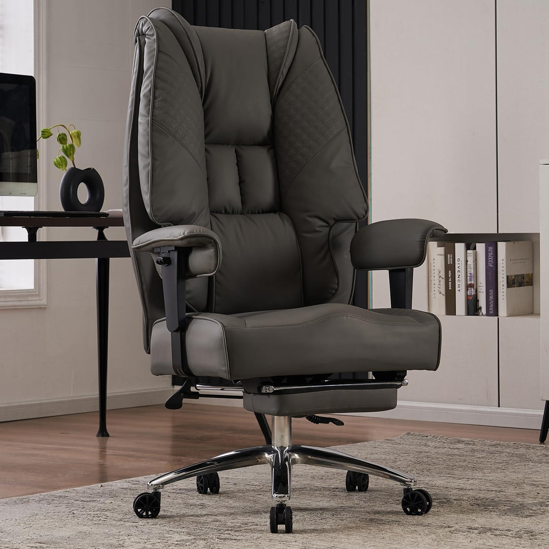 Bürostuhl Ergonomisch, Chefsessel mit Hoher Rückenlehne, Verstellbaren Armlehnen und Breitem Sitz, P