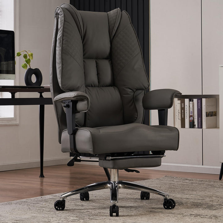 Bürostuhl Ergonomisch, Chefsessel mit Hoher Rückenlehne, Verstellbaren Armlehnen und Breitem Sitz, P