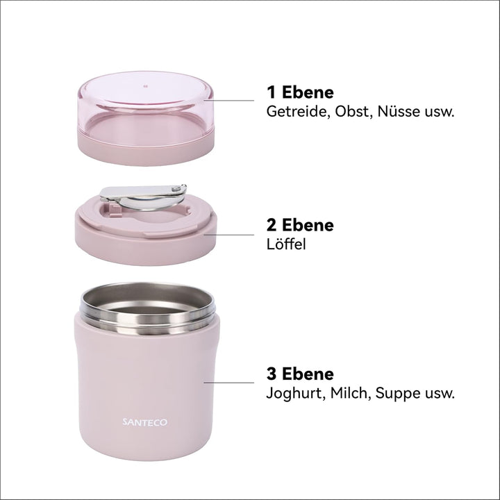 SANTECO Müslibecher to go 500ml+220ml Thermobehälter für Essen mit Löffel Hält 12 Stunden Warm, Spül