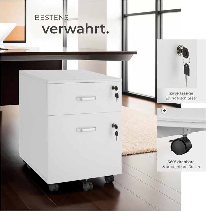 tectake® Rollcontainer mit Schubladen, Aktenschrank abschliessbar, Kommode mit Schubladen, Rollwagen