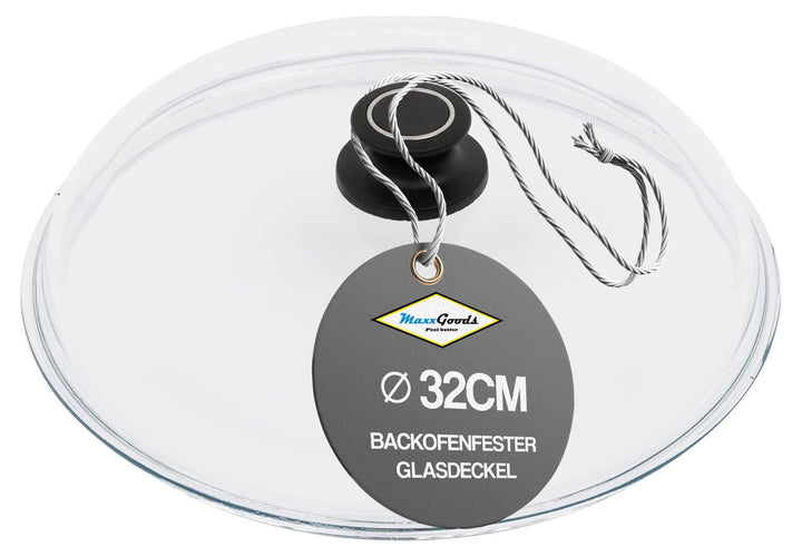 MaxxGoods Simax Glasdeckel Ø 32 cm mit Knopf & Backofenfest | automatisches Entlüftungsventil | Hitz