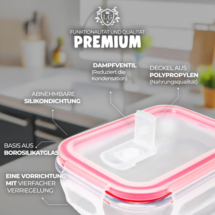LG Luxury &amp; Grace 4er Packung Glas Frischhaltedosen 1000 ml. Luftdicht und Dampfloch. Geeignet für M