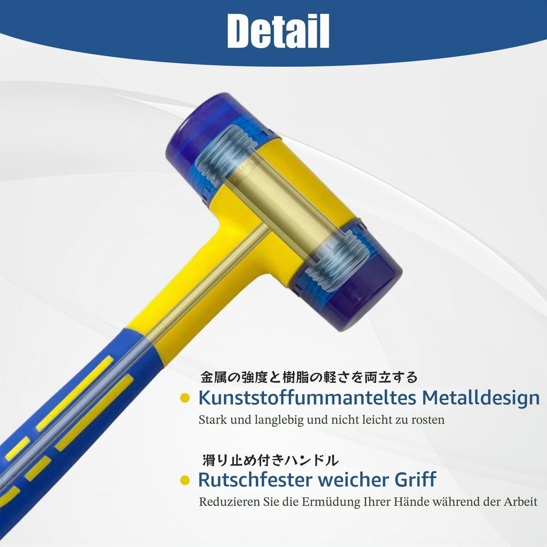 KAIHAOWIN Gummihammer 40 mm, 500g, Gummi Hammer Klein mit Rutschfestem Griff, Schonhammer für Kunsts