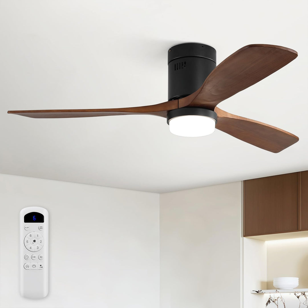 Sofucor Deckenventilator mit Beleuchtung, Deckenventilatorleuchte mit Licht, Fernbedienung, 3 Holzlü