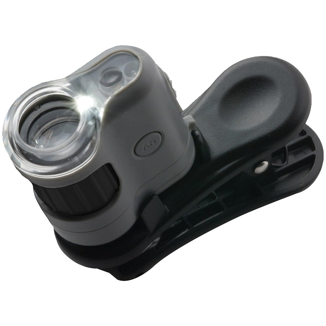 Carson MM-380 MicroMini HookUpz leistungsstarkes 20x Taschenmikroskop mit LED/UV-Beleuchtung und Tas