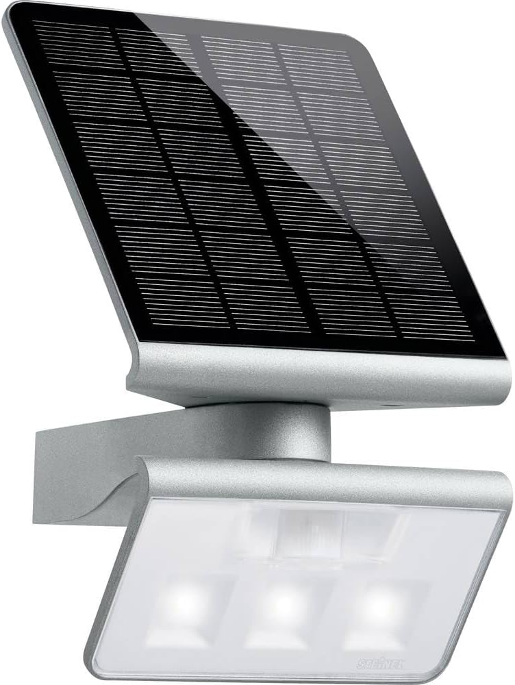 Steinel Solar-Aussenleuchte XSolar L-S silber, 140° Bewegungsmelder, 8 m Reichweite, für Garten, Ter