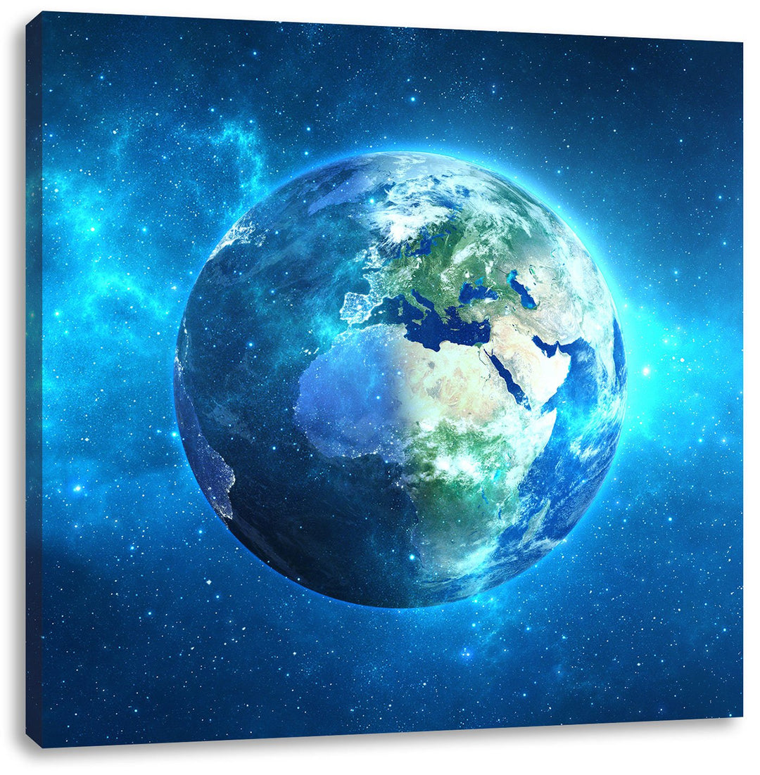 Erde im Universum, Format: 70x70 auf Leinwand, XXL riesige Bilder fertig gerahmt mit Keilrahmen, Kun