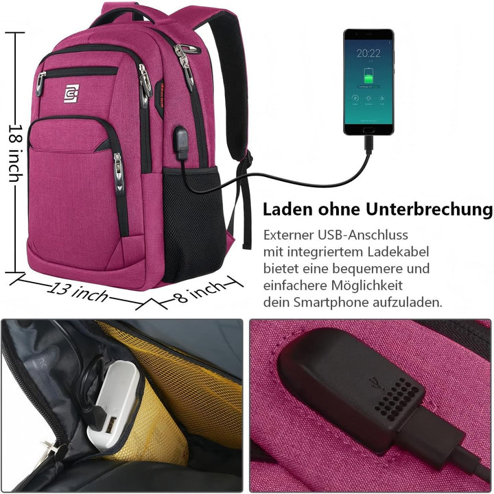 marcello Rucksack Damen,Laptop Rucksäcke mit USB-Ladeanschluss für Arbeit Schule Uni Schulrucksack f