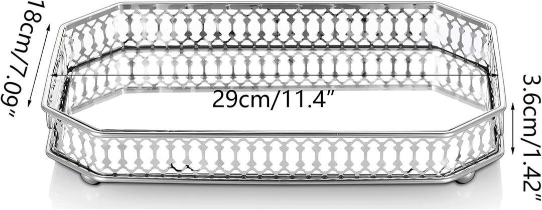 NUPTIO Silbernes verspiegeltes Schminktablett, 29 cm Länge, Schmuck-Display, dekorativer Spiegel, Ko