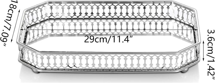 NUPTIO Silbernes verspiegeltes Schminktablett, 29 cm Länge, Schmuck-Display, dekorativer Spiegel, Ko