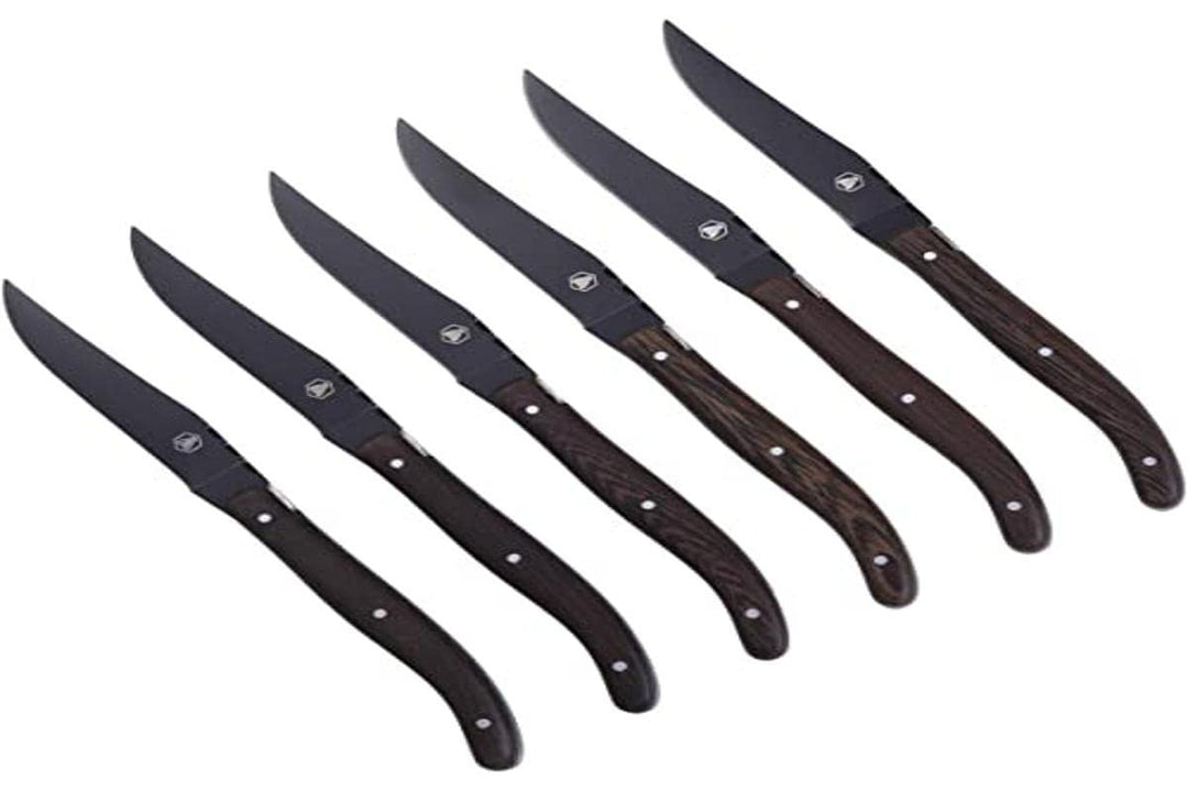 LAGUIOLE - LAGUIOLE Schachtel mit 6 Steakmessern - Wengeholz - Schwarze Klinge - Rostfreier Stahl