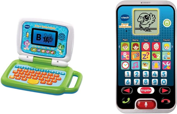 Vtech 80-600904 2-in-1 Touch-Laptop, grün & 80-139304 - Smart Kid's Phone grün Bundle mit Smart Kid'