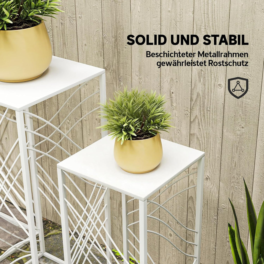 Outsunny 3er-Set Pflanzenständer, 50/60/70 cm hoch Blumenständer, stapelbar Pflanzenregal aus Metall