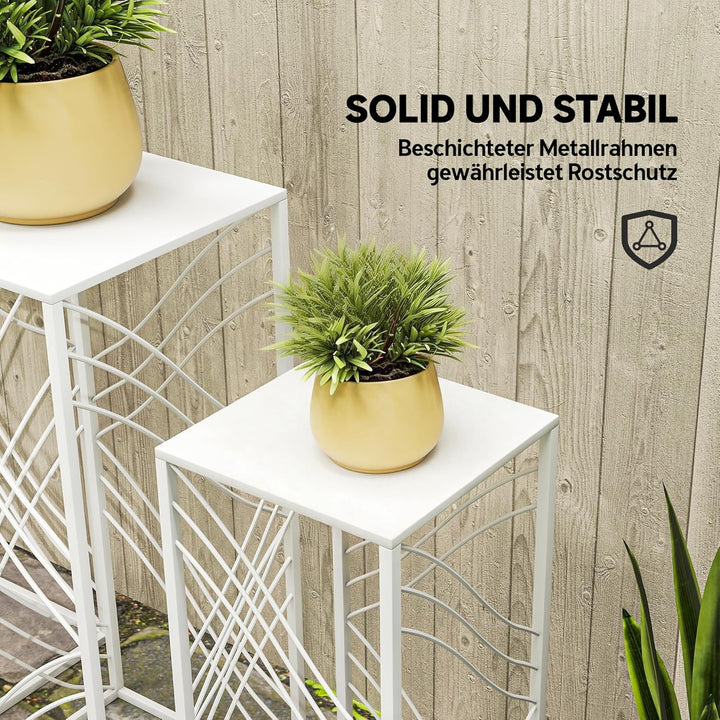 Outsunny 3er-Set Pflanzenständer, 50/60/70 cm hoch Blumenständer, stapelbar Pflanzenregal aus Metall