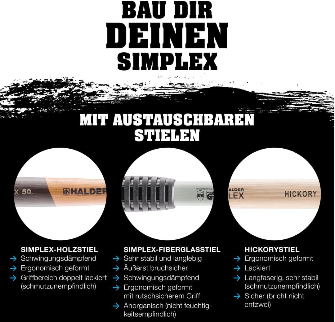 SIMPLEX-Schonhammer, TPE-soft/Weichmetall; mit verstärktem Tempergussgehäuse und Fiberglasstiel | D=
