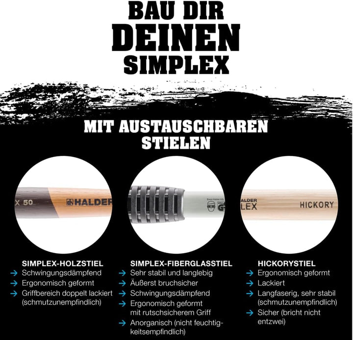 SIMPLEX-Schonhammer, TPE-soft/Weichmetall; mit verstärktem Tempergussgehäuse und Fiberglasstiel | D=