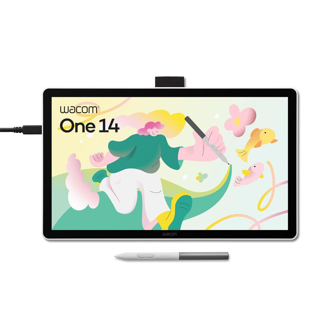 Wacom One 14 Grafiktablett mit Display – 14,0″ Full HD Zeichentablett mit Stift ohne Batterie, entsp