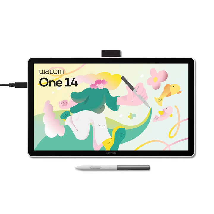 Wacom One 14 Grafiktablett mit Display – 14,0″ Full HD Zeichentablett mit Stift ohne Batterie, entsp