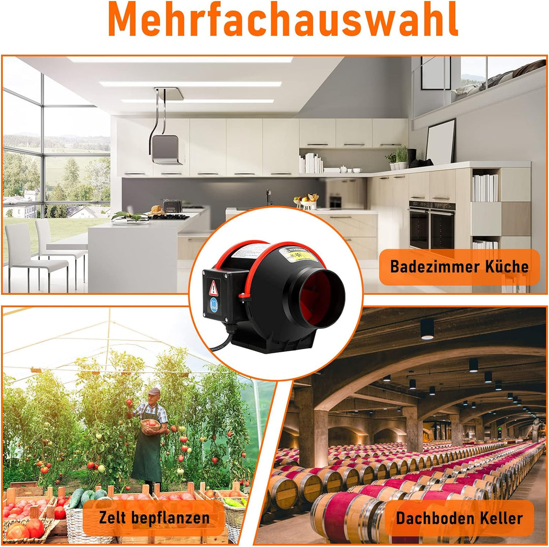 Herrselsam Rauchabzug Rohrventilator 100mm Inline-Kanalventilator Abluftventilator mit variabler Ges